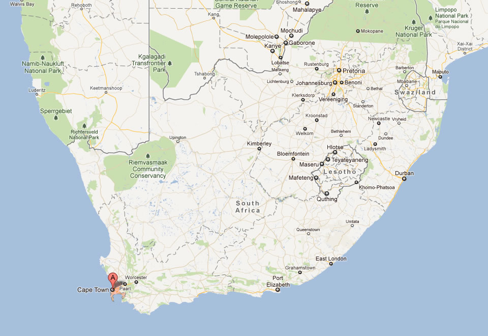 carte du cape town sud afrique